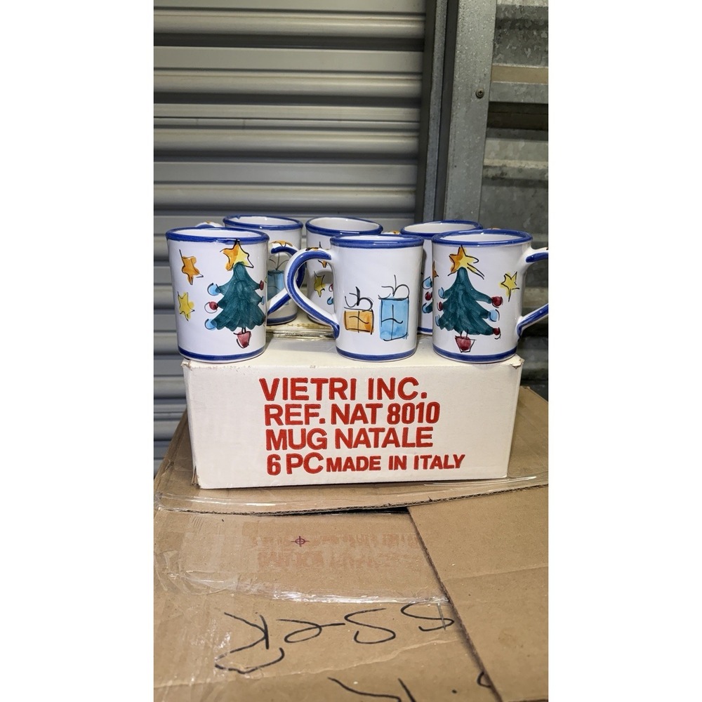 Vietri Natale Christmas Mug Set 6 Pc Hand Painted Italy Boxed
